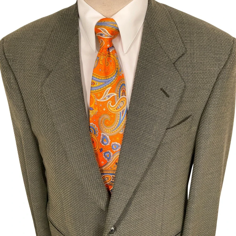 Lubiam 1911 Blazer Mens 50R Olive Green Basketweave Luxury Textured Italian Wool